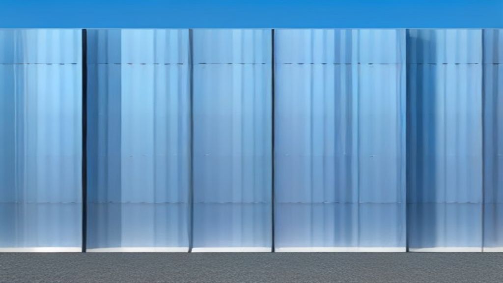 Folded metal cassette panels in a regular commercial grid.