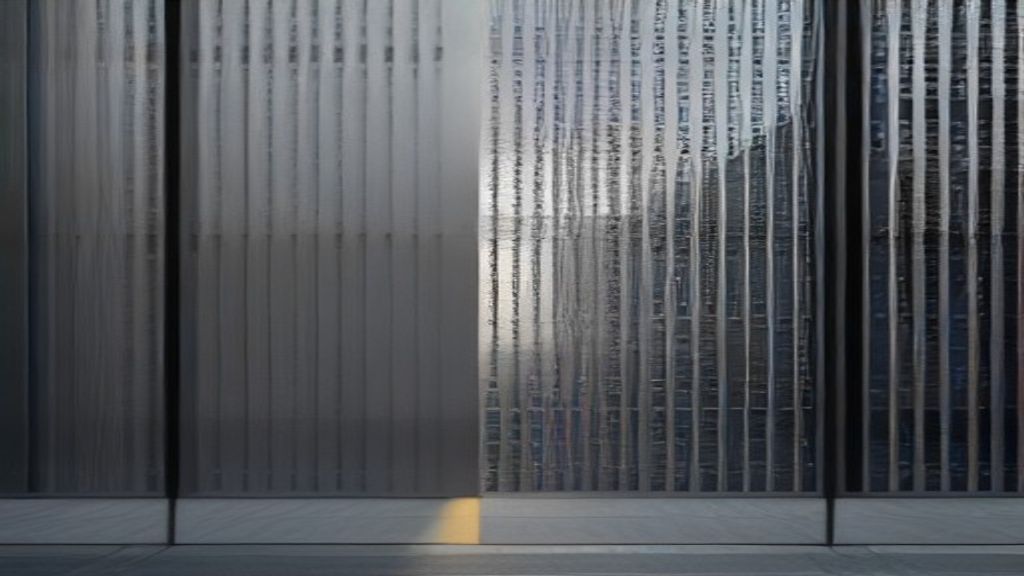 Perforated metal facade screen with a regular hole pattern.