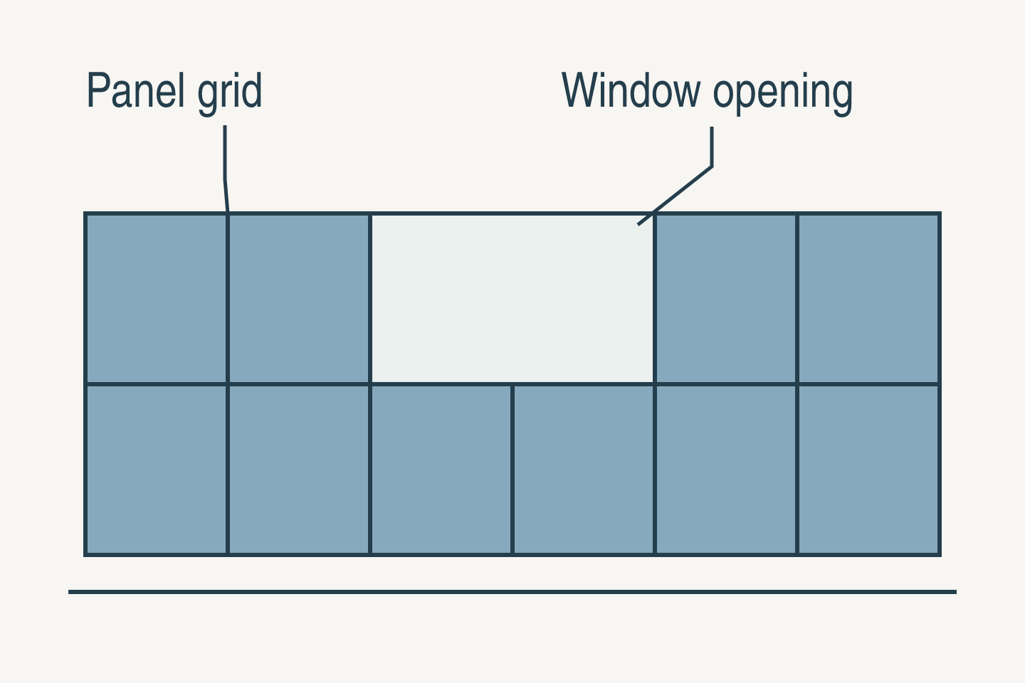 Conceptual panel elevation with a joint grid coordinated around a window.